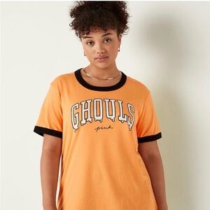 VS Pink Ghouls Halloween Campus t-shirt with Black Ringee